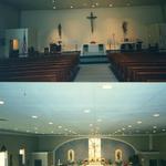 Sanctuary before and after renovation.  Effects achieved with paint only, applied to the structure's cinder block wall..