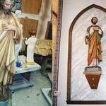 Sanctuary statue repaired and painted.  Faux marble applied to wall panel.